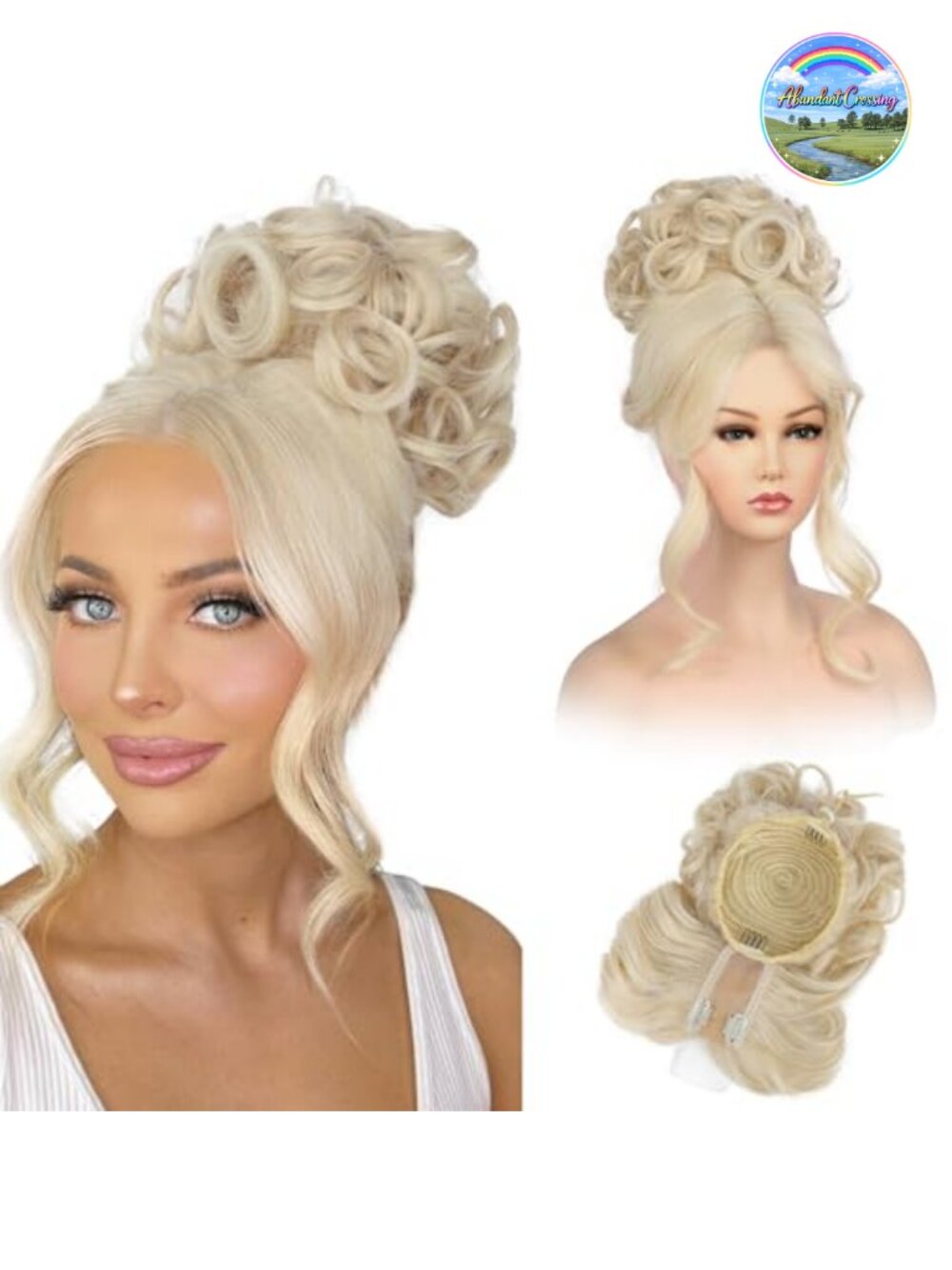 Messy Bun Hair Piece with Bangs Curly Updo Synthetic Hair Extension